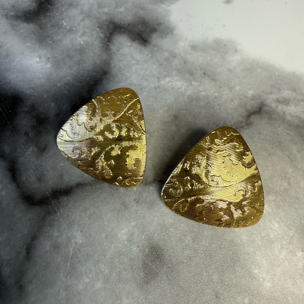 Gold Textured Triangle Earrings